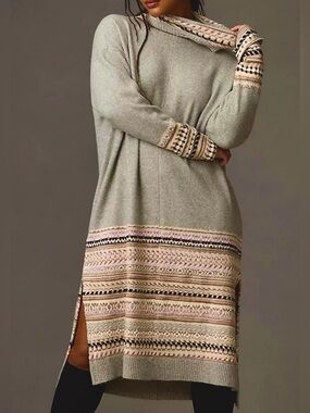 Daily Practice Turtleneck Sweater Midi Dress Green Embroidered Medium Green